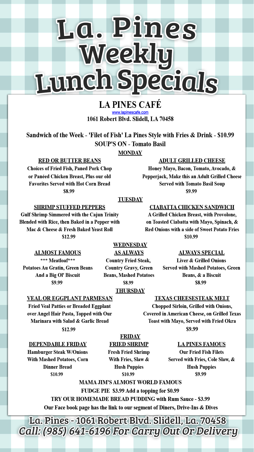 This Week’s Daily Specials Starting Monday, March 27th, 2023.