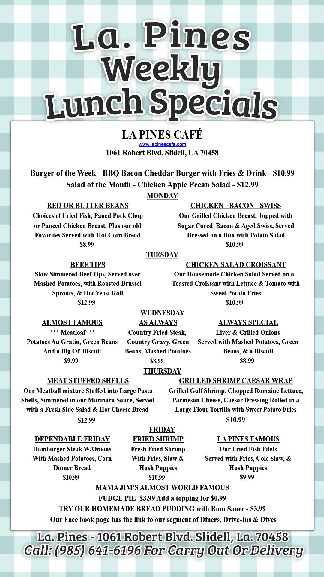 This Week’s Daily Specials Starting Monday, June 12th, 2023.