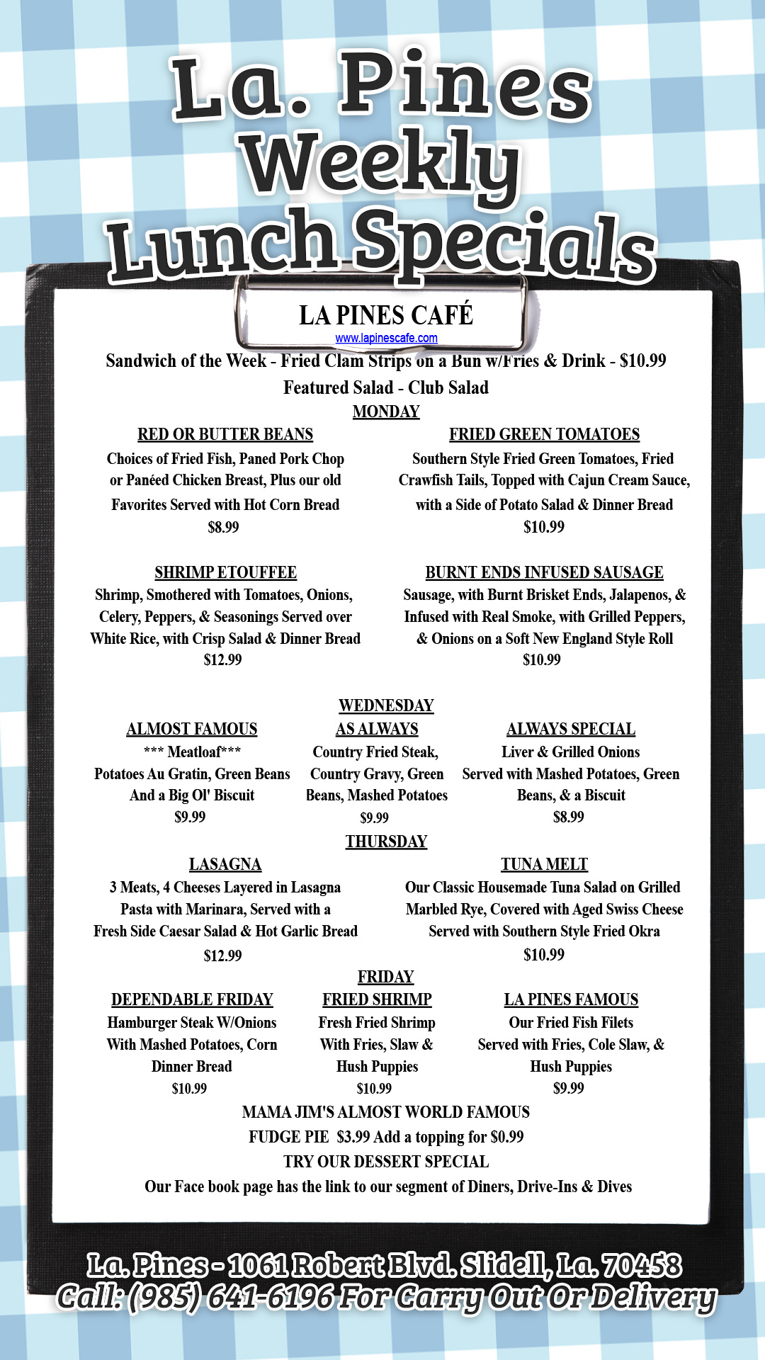 This Week’s Daily Specials Starting Monday, March 18th, 2024.