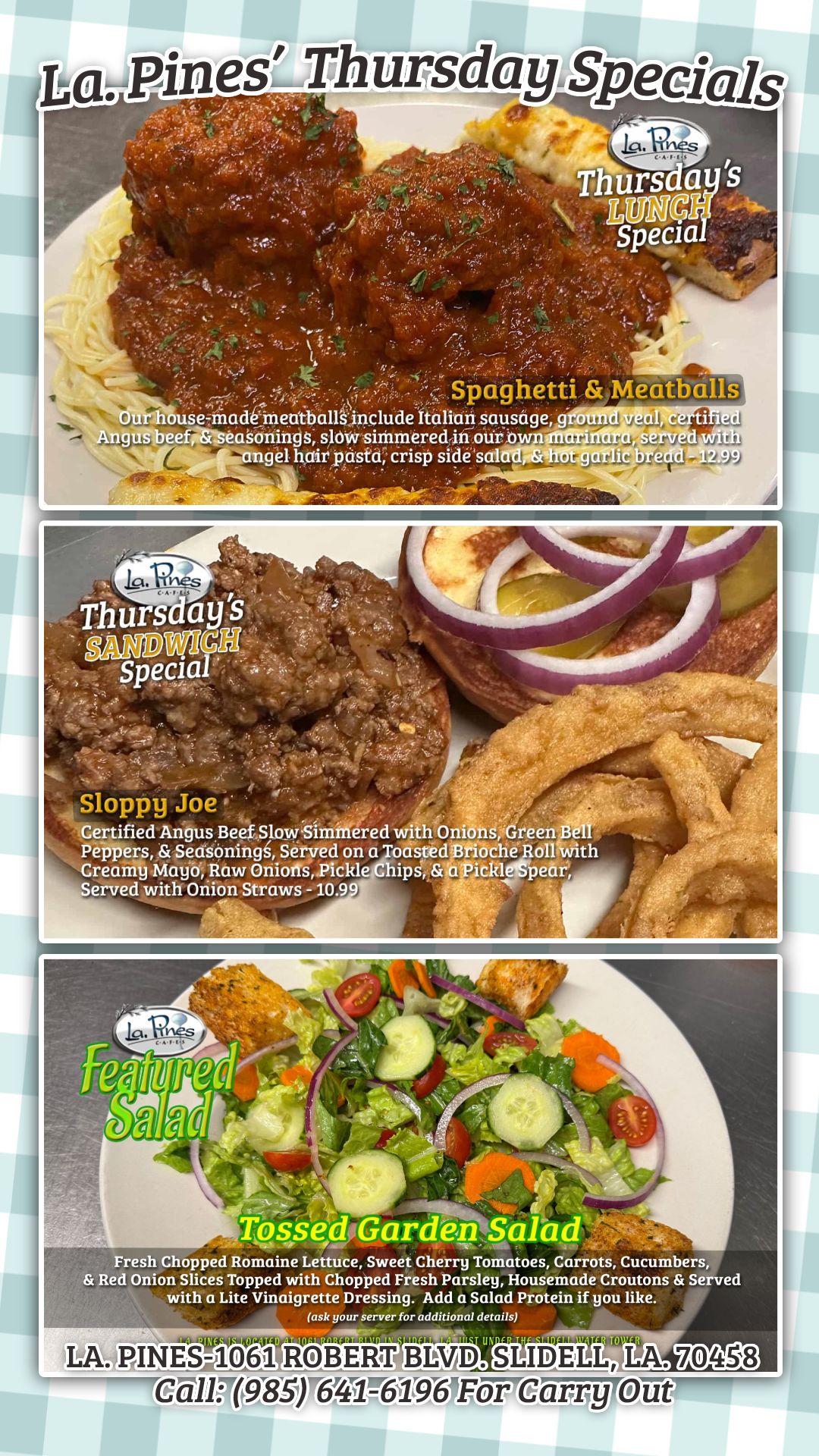 La․ Pines Daily Specials For Thursday, August 28, 2025.