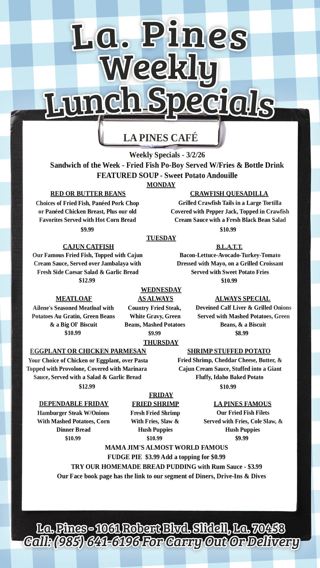 Weekly Specials Starting March 2, 2026 La.