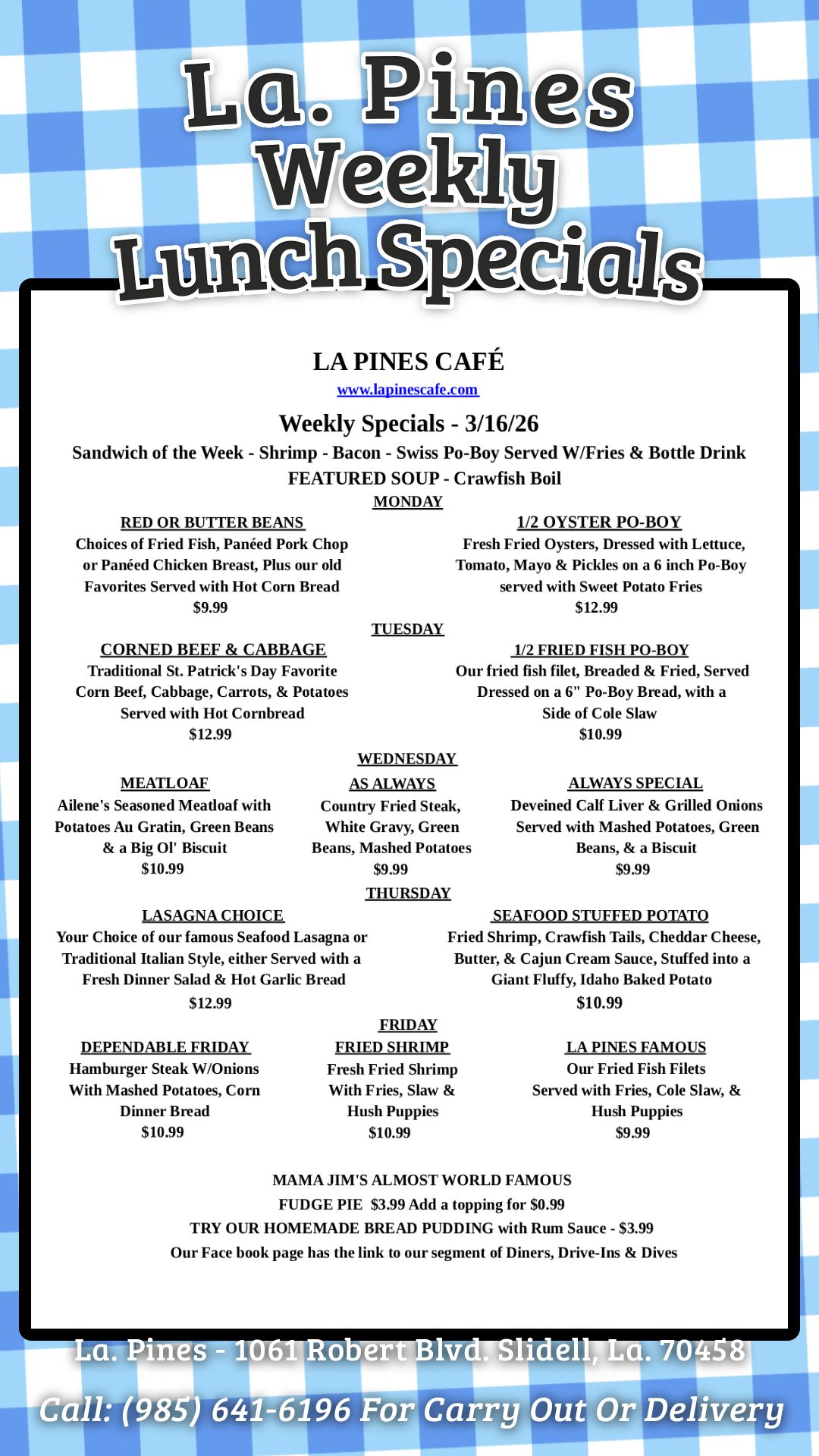 Weekly Specials Starting 3/16/2026.