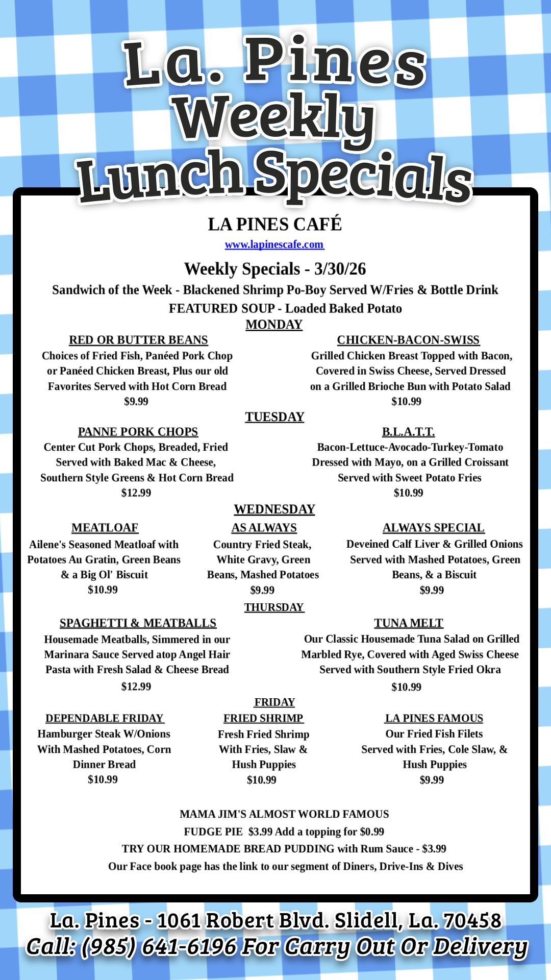 Weekly Specials Starting 3/30/26.