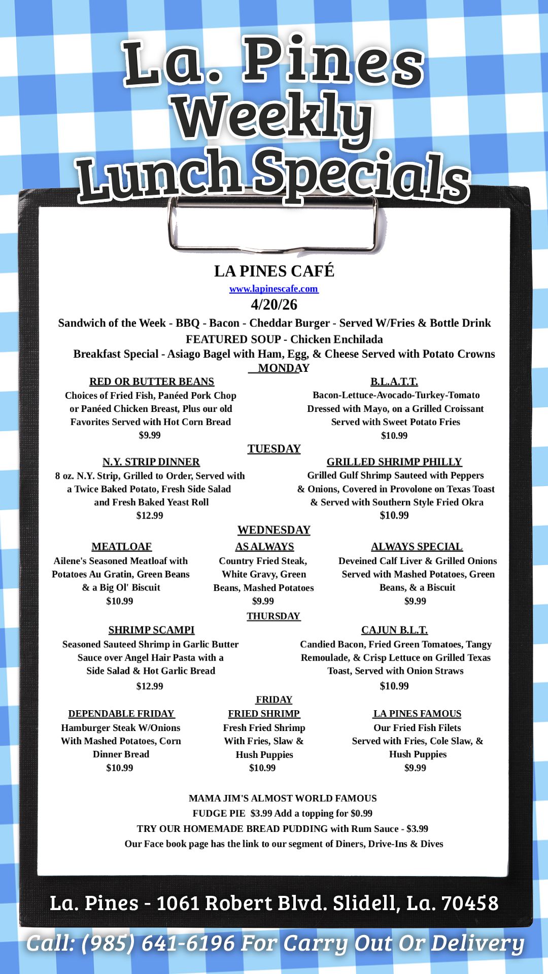 Specials Starting April 20, 2026.