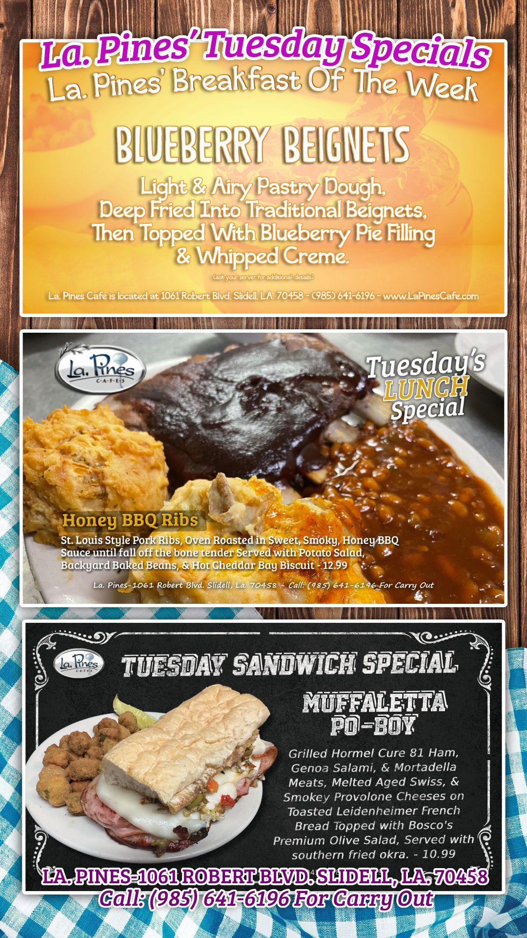 Tuesday, June 2, 2026 Lunch Specials.