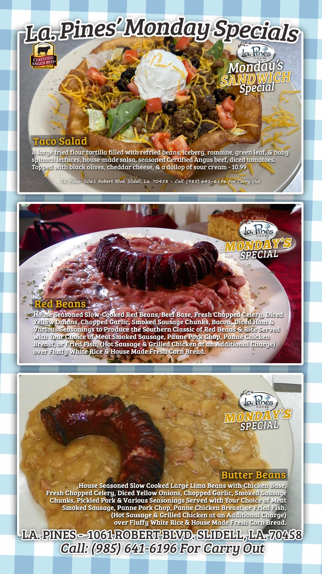 Lunch Specials For Monday July 20, 2026.