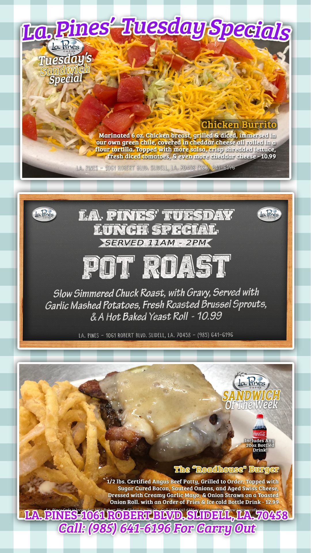 Tuesday’s Lunch Specials for July 21, 2026.