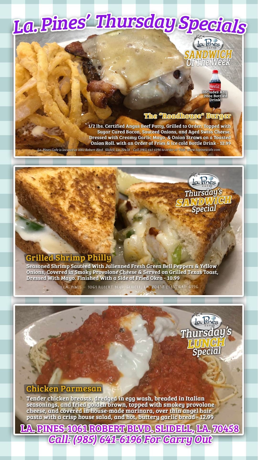 Lunch Specials For Thursday July 23, 2026.