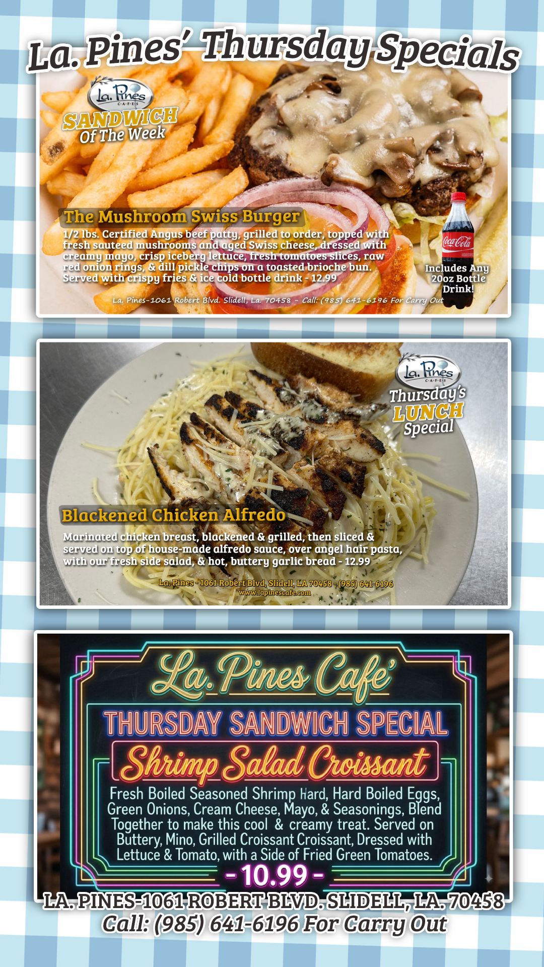 Thursday, August 13, 2026, Lunch Specials.